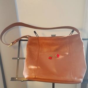 Leather Coach Bag with Rose Detail